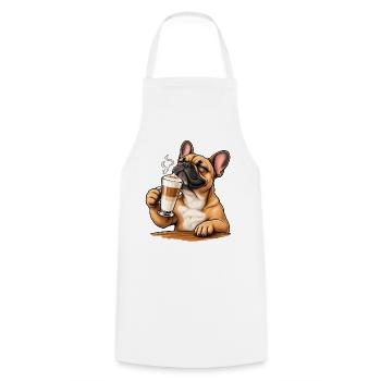 Frenchie mit Latte Macchiato - Kochschürze - Weiß - Vorne - AI Model Male 185 dark (185cm)
