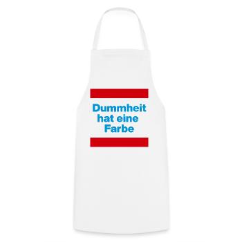 DUMMHEIT HAT EINE FARBE, BLAU, NO NZS, NIE WIEDER - Kochschürze - Weiß - Vorne - AI Model Male 185 dark (185cm)
