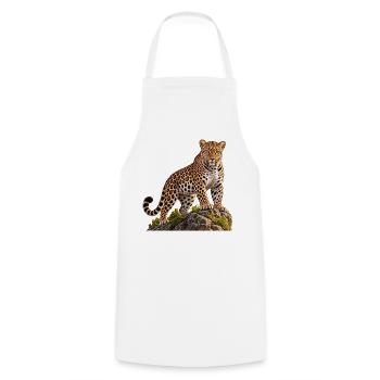 Leopard Realistisch auf Felsen - Kochschürze - Weiß - Vorne - AI Model Male 185 dark (185cm)