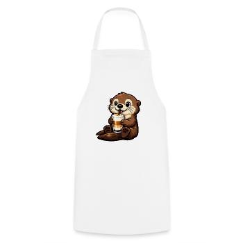 Seeotter mit Latte Macchiato - Kochschürze - Weiß - Vorne - AI Model Male 185 dark (185cm)