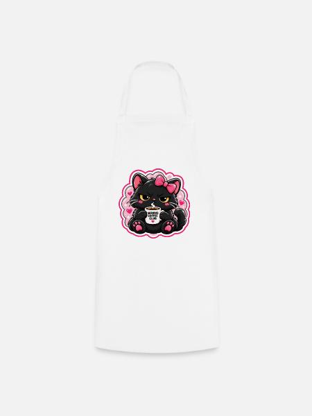 Ernsthafte Kaffeekatze - Kochschürze - Weiß