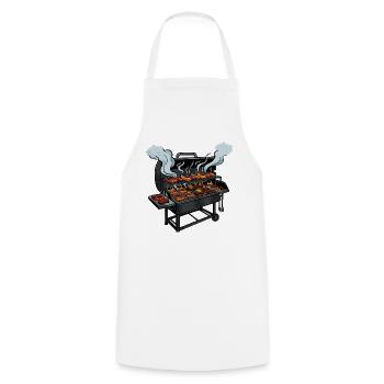 Grillabend Würstchen Parade - Kochschürze - Weiß - Vorne - AI Model Male 185 dark (185cm)