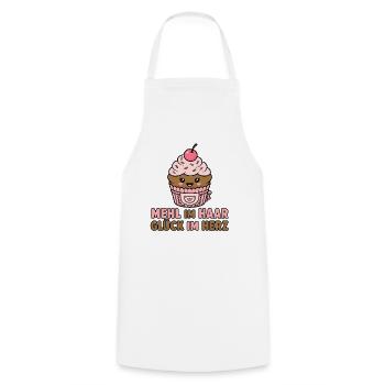 Mehl im Haar Glück im Herz Backen Cupcake Design - Kochschürze - Weiß - Vorne - AI Model Male 185 dark (185cm)