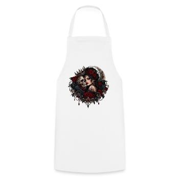 Crimson Raven Queen – Gothic Skull & Red Rose Dark - Kochschürze - Weiß - Vorne - AI Model Male 185 dark (185cm)