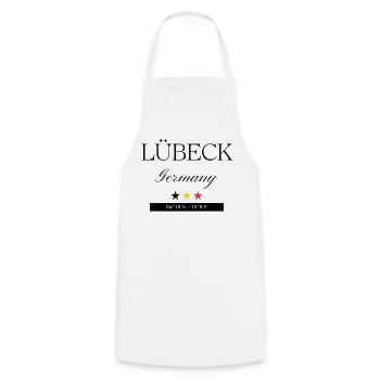 Lübeck Deutschland Souvenir – Reise minimalistisch - Kochschürze - Weiß - Vorne - AI Model Male 185 dark (185cm)