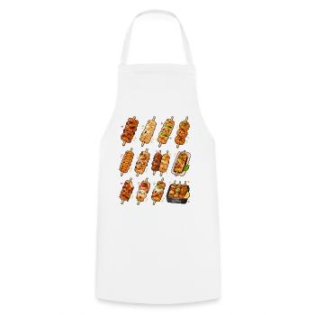 Kawaii Yakitori | Japanische Grillspieße - Kochschürze - Weiß - Vorne - AI Model Male 185 dark (185cm)