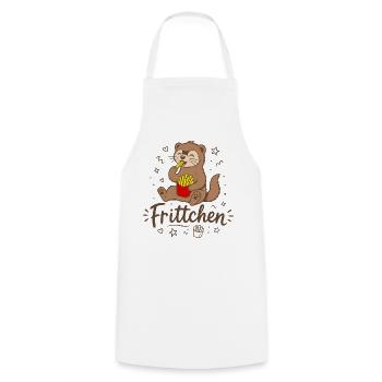Frettchen mit Fritten - Frittchen - Pommes Frites - Kochschürze - Weiß - Vorne - AI Model Male 185 dark (185cm)