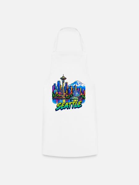 Seattle Neon Skyline - Kochschürze - Weiß