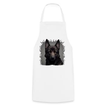 Dunkler Schäferhund  - Kochschürze - Weiß - Vorne - AI Model Male 185 dark (185cm)