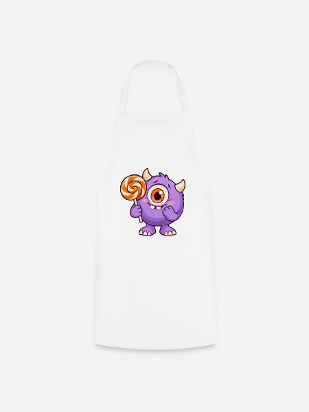 Niedliches Zyklopenmonster mit Lutscher - Kochschürze - Weiß