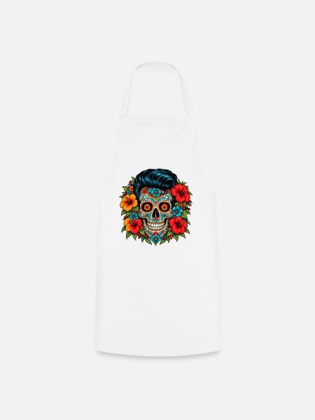 Flower Skull – Rockabilly Sugar Skull - Kochschürze - Weiß