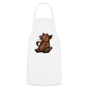 Wildschwein mit Latte Macchiato - Kochschürze - Weiß - Vorne - AI Model Male 185 dark (185cm)