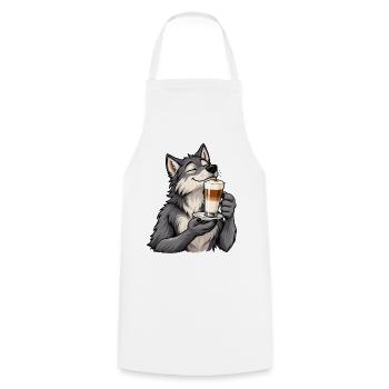 Wolf mit Latte Macchiato - Kochschürze - Weiß - Vorne - AI Model Male 185 dark (185cm)
