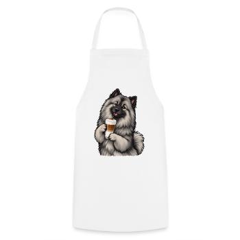 Wolfsspitz mit Latte Macchiato - Kochschürze - Weiß - Vorne - AI Model Male 185 dark (185cm)