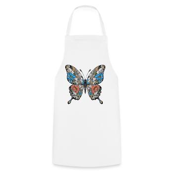 Blüten Schmetterling Blattwerk - Kochschürze - Weiß - Vorne - AI Model Male 185 dark (185cm)