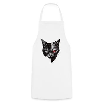 Halb-Katze Cyborg-Katze - Kochschürze - Weiß - Vorne - AI Model Male 185 dark (185cm)