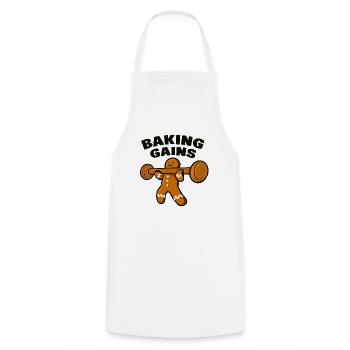 Baking Gains: Ginger Krafttraining - Kochschürze - Weiß - Vorne - AI Model Male 185 dark (185cm)