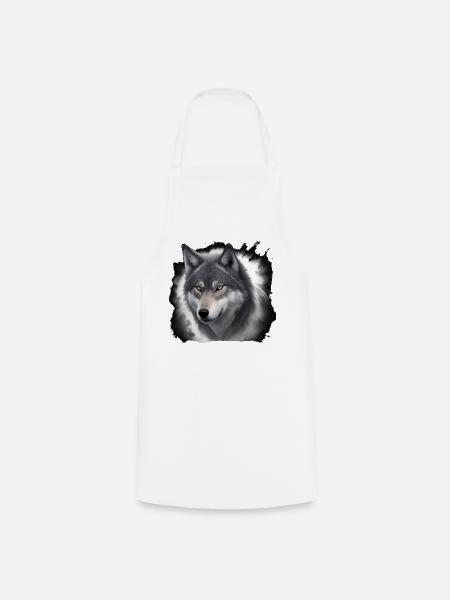 Wolfportrait mit Nebelschwaden - Kochschürze - Weiß