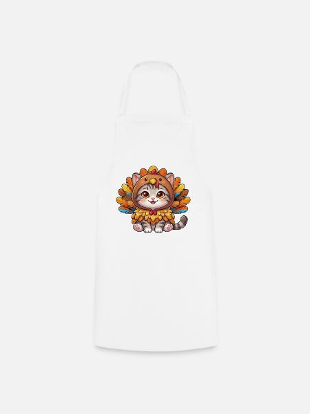 Herbst-Herbst-Katze im Truthahn Thanksgiving - Kochschürze - Weiß