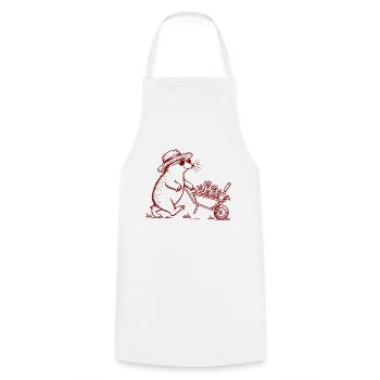 Garten Maulwurf mit Schubkarre – Vintage Line Art - Kochschürze - Weiß - Vorne - AI Model Male 185 dark (185cm)