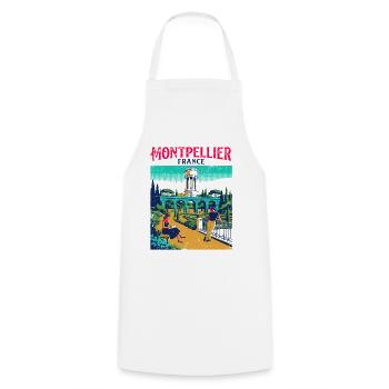 Retro Montpellier France Travel Poster Aesthetic - Kochschürze - Weiß - Vorne - AI Model Male 185 dark (185cm)