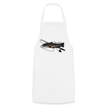 Angeln mit Rute Wels Fisch Petri Heil - Kochschürze - Weiß - Vorne - AI Model Male 185 dark (185cm)