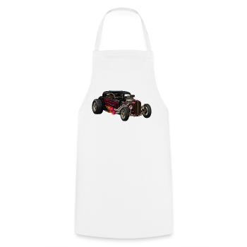 Flammenhotrod mit Chrommotor - Kochschürze - Weiß - Vorne - AI Model Male 185 dark (185cm)
