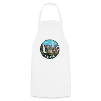 Island-Reiseabzeichen Skogafoss-Wasserfallvulkan - Kochschürze - Weiß - Vorne - AI Model Male 185 dark (185cm)
