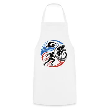 Triathlon – Schwimmen Radfahren Laufen - Kochschürze - Weiß - Vorne - AI Model Male 185 dark (185cm)
