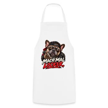 Mach mal locker – Coole Bulldogge - Kochschürze - Weiß - Vorne - AI Model Male 185 dark (185cm)