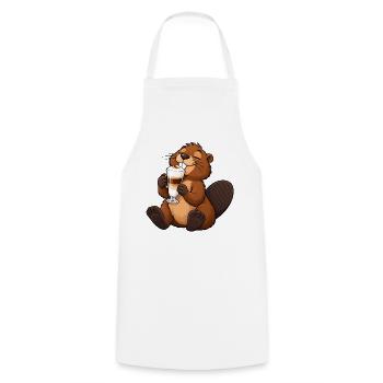 Biber mit Latte Macchiato - Kochschürze - Weiß - Vorne - AI Model Male 185 dark (185cm)