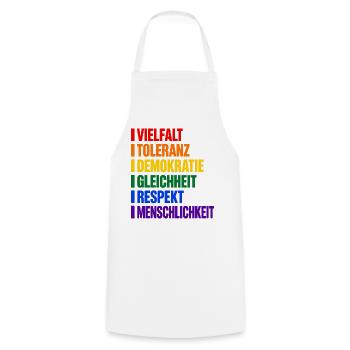 Vielfalt und Toleranz – Werte in Regenbogenfarben - Kochschürze - Weiß - Vorne - AI Model Male 185 dark (185cm)