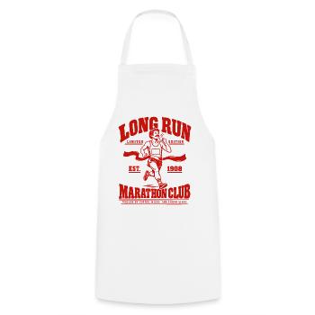 Long Run Marathon Club – Läufer mit Kaffee - Kochschürze - Weiß - Vorne - AI Model Male 185 dark (185cm)