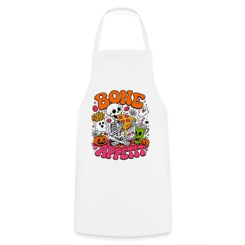 Bone Appetit lustiges Halloween-Skelett isst Pizza - Kochschürze - Weiß - Vorne - AI Model Male 185 dark (185cm)