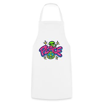 Peace Alien – Retro Neon Friedenszeichen - Kochschürze - Weiß - Vorne - AI Model Male 185 dark (185cm)