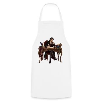 Literat am Barocktisch - Kochschürze - Weiß - Vorne - AI Model Male 185 dark (185cm)