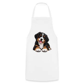 Berner Sennenhund Welpe - Kochschürze - Weiß - Vorne - AI Model Male 185 dark (185cm)