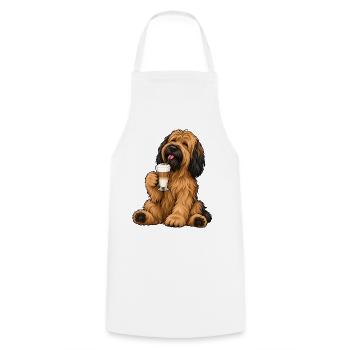 Briard mit Latte Macchiato - Kochschürze - Weiß - Vorne - AI Model Male 185 dark (185cm)