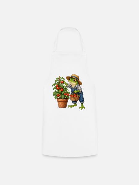 Frosch bei der Tomatenernte - Kochschürze - Weiß
