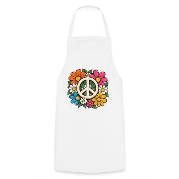 Peace Zeichen Blumen – Flower Power Hippie - Kochschürze - Weiß - Vorne - AI Model Male 185 dark (185cm)