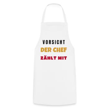 Vorsicht Der Chef Zählt Mit Lustiger Büro Spruch - Kochschürze - Weiß - Vorne - AI Model Male 185 dark (185cm)
