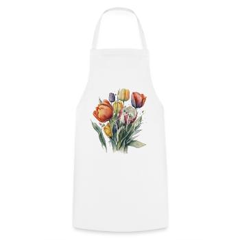 Aquarell-Tulpenbouquet-Schrift - Kochschürze - Weiß - Vorne - AI Model Male 185 dark (185cm)