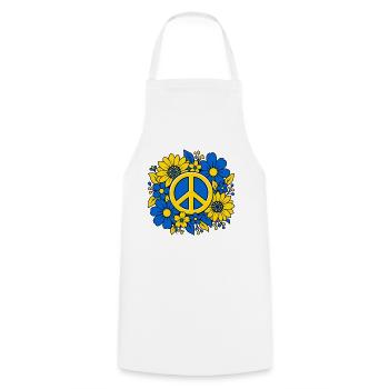 Ukraine Peace Zeichen mit Blumen Blau Gelb - Kochschürze - Weiß - Vorne - AI Model Male 185 dark (185cm)
