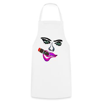 Frau mit pinken Lippen und Zigarre - Kochschürze - Weiß - Vorne - AI Model Male 185 dark (185cm)