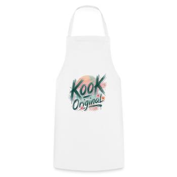 Kook Original Surf Aquarell Sonnenuntergangspalmen - Kochschürze - Weiß - Vorne - AI Model Male 185 dark (185cm)