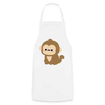 Kawaii Rhesus-Makaken-Plüsch-Illustration - Kochschürze - Weiß - Vorne - AI Model Male 185 dark (185cm)