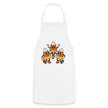 Drei retro-Cartoon-Candy-Corn-Figuren tanzen - Kochschürze - Weiß - Vorne - AI Model Male 185 dark (185cm)