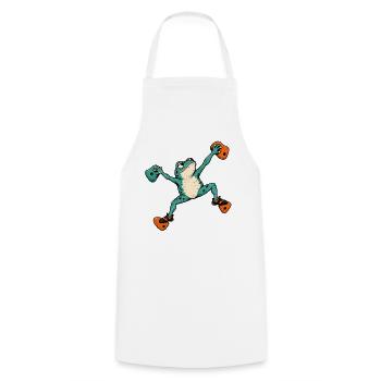 Frosch Skateboard Akrobat – Bouldern - Kochschürze - Weiß - Vorne - AI Model Male 185 dark (185cm)