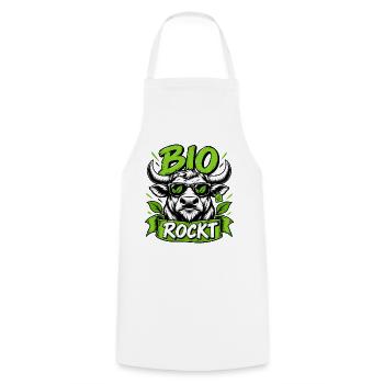 Bio Rockt – Cooles Stier Design - Kochschürze - Weiß - Vorne - AI Model Male 185 dark (185cm)