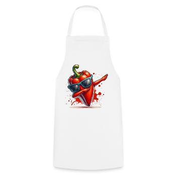 Bunte dabbende rote Paprika mit Sonnenbrille - Kochschürze - Weiß - Vorne - AI Model Male 185 dark (185cm)